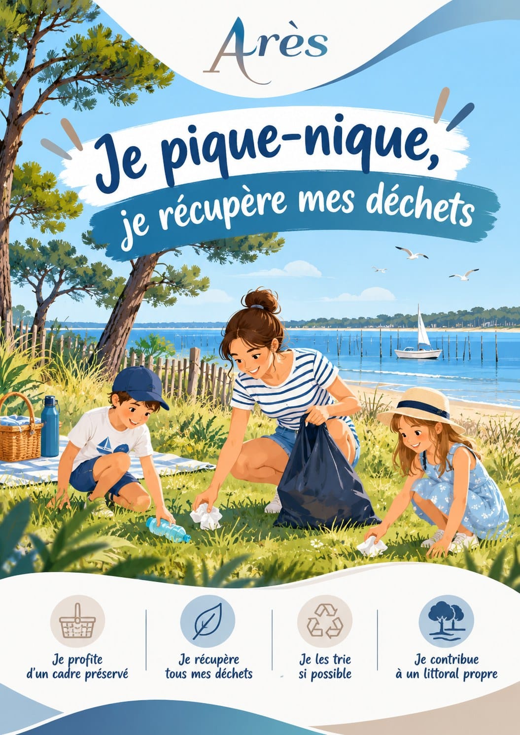 Affiche « Je pique-nique, je récupère mes déchets » – Ville d’Arès